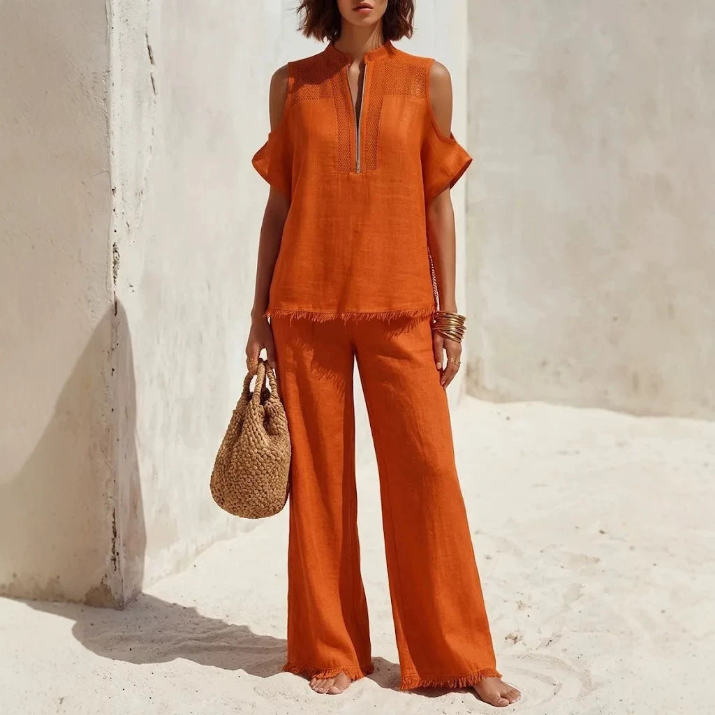 Womens Fashion Short-Sleeve Off-Shoulder Pantsuit 