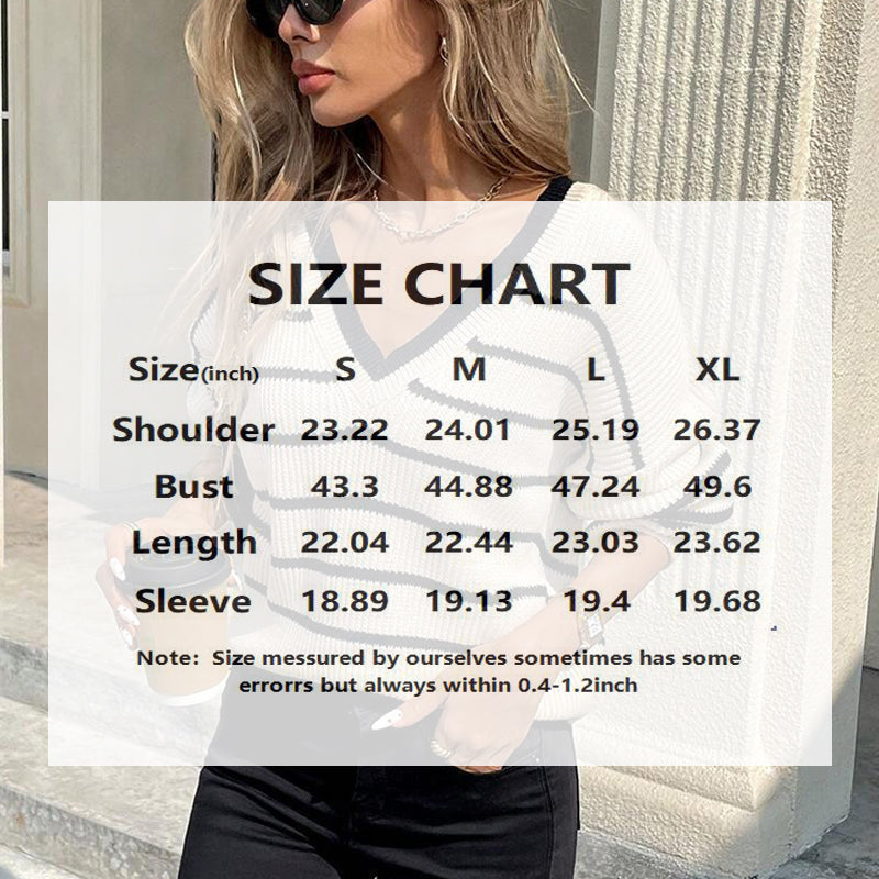 Women's Elegant Striped V-Neck Sweater, Back Tie Bow Detail Loose Fit Pullover For Spring And Fall 
