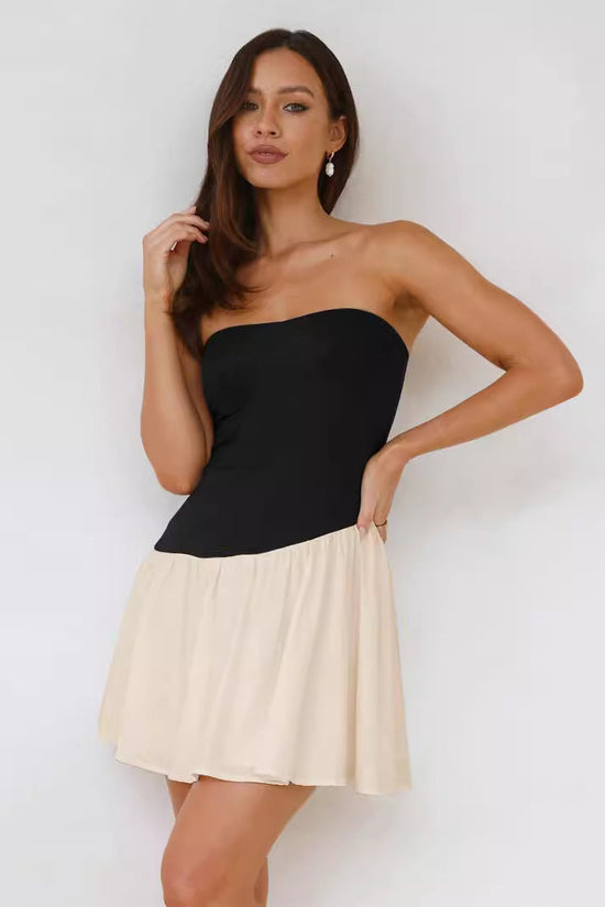 Pleated Stitching Tube Top Dress 