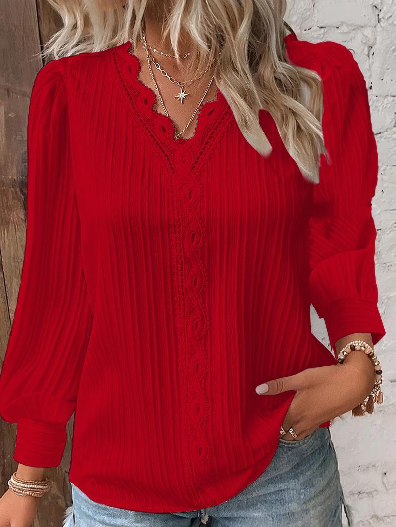 Women’s Lace-Trim V-Neck Blouse 