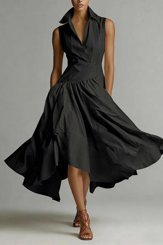 Elegant Goddess Style Slim-Fit Collared Sleeveless Long Dress For Women 