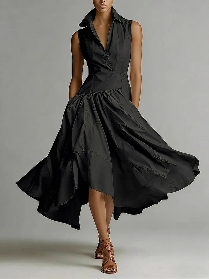 Elegant Goddess Style Slim-Fit Collared Sleeveless Long Dress For Women 