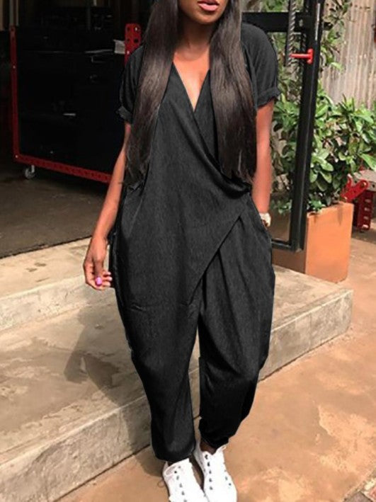 Fashionable Womens Loose V-Neck Jumpsuit 