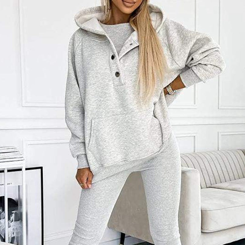 Women's Sports Suit Loose Hooded Sweatshirt & Vest Trousers | Diversi