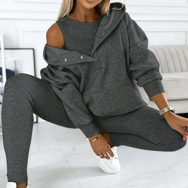 Women's Sports Suit Loose Hooded Sweatshirt & Vest Trousers | Diversi