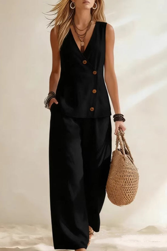 Women's Button Up Cardigan Vest Pants Set 