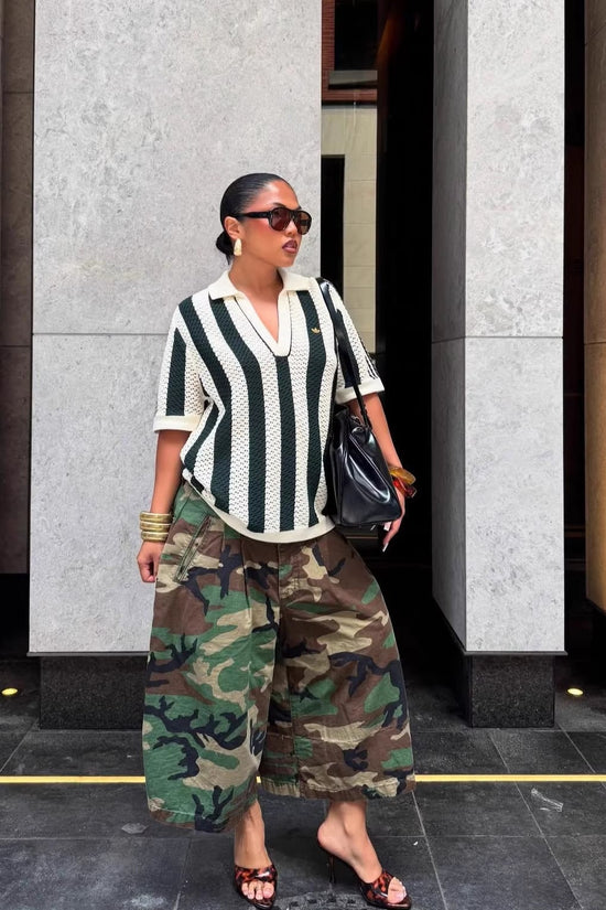 Fashionable Casual Camouflage Workwear-style Loose Wide-leg Pants 