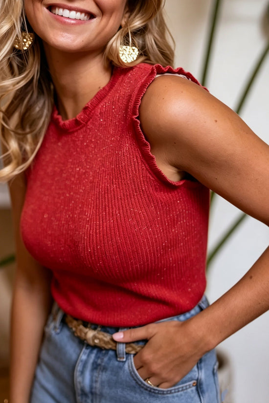 Women's Crew-neck Ribbed Stretchy Sleeveless Tank Top 