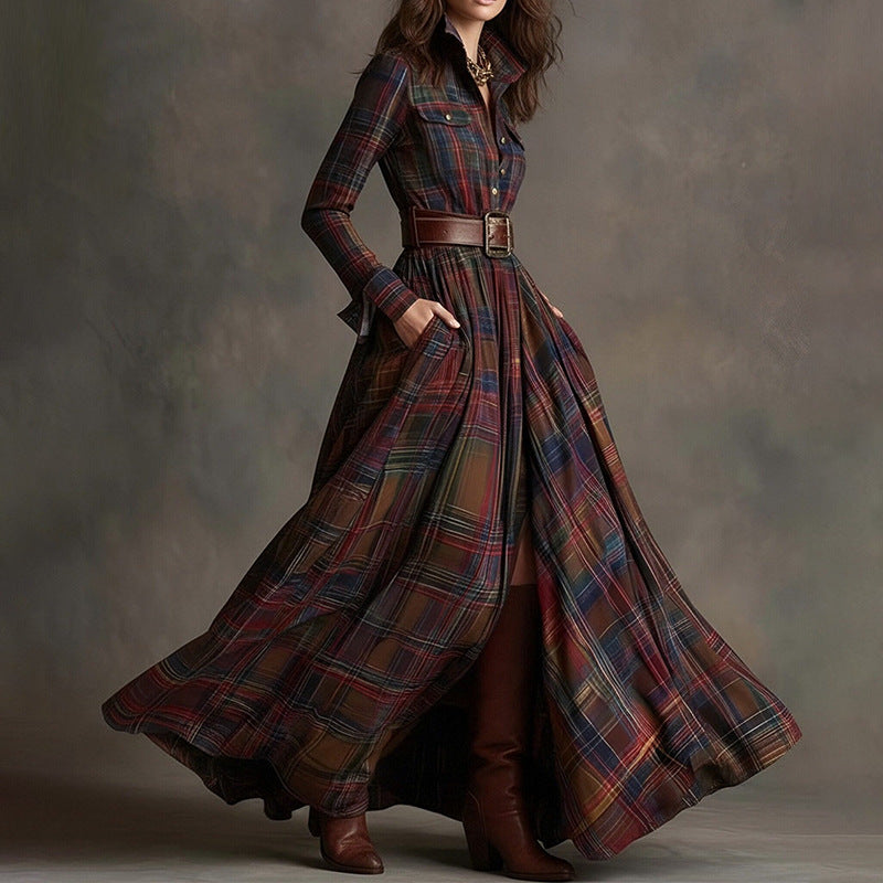 Elegant Commuter Printed Lapel Slim-Fit Dress 