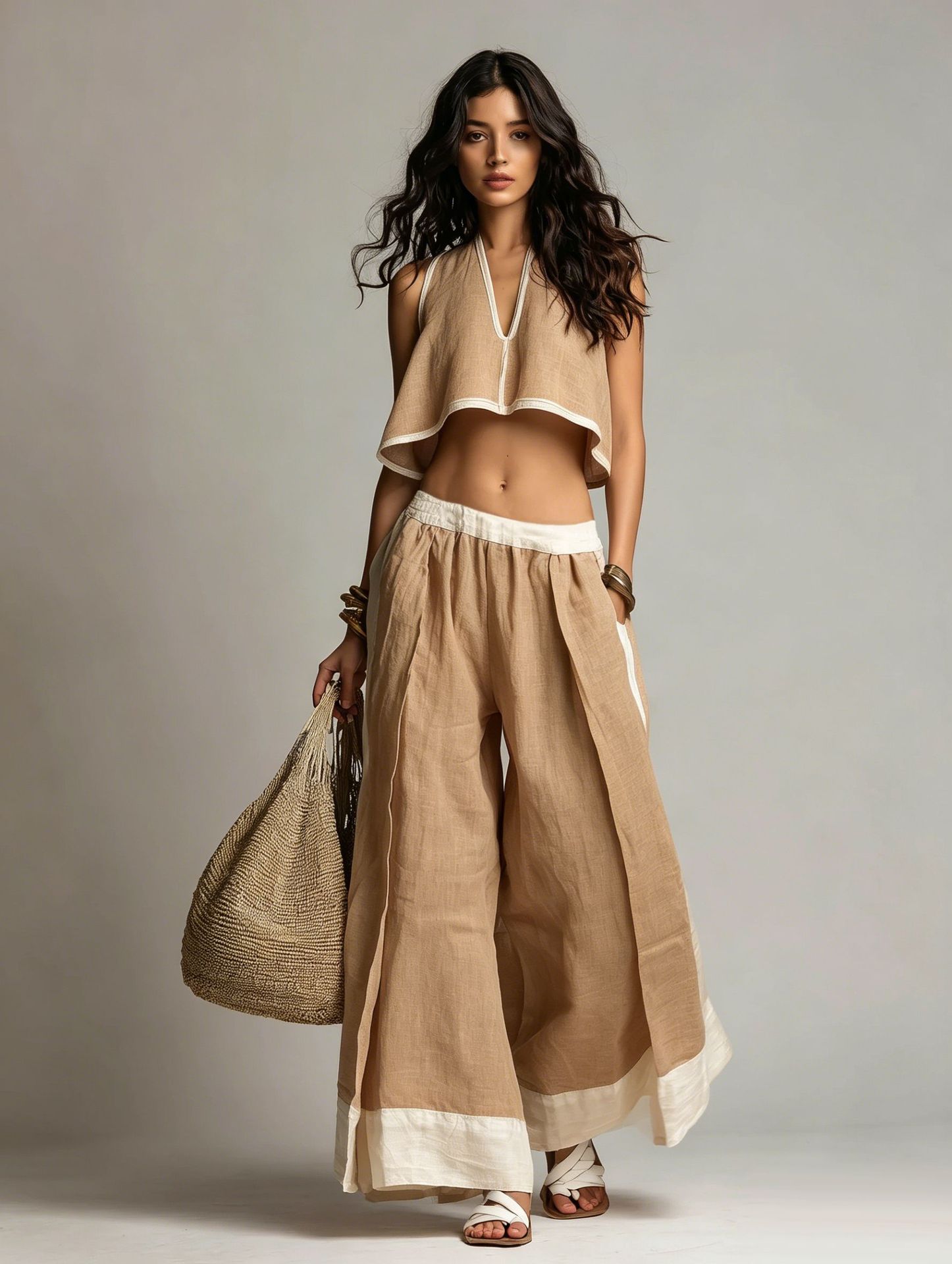 Casual Chic Solid Color Sleeveless V-Neck Set 