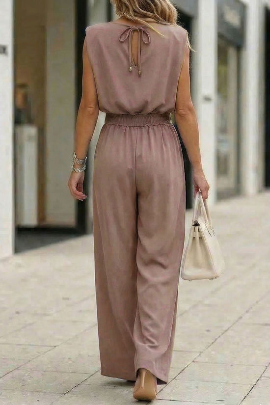 Women's Casual Off-Shoulder Solid Color Jumpsuit 