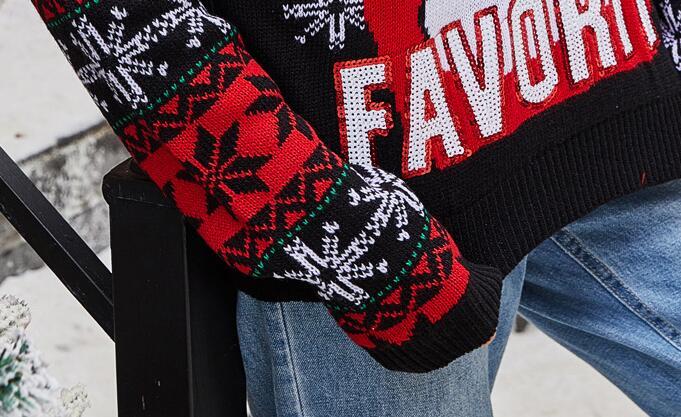 Santa Embroidered Crew Neck Knit Sweater CJ