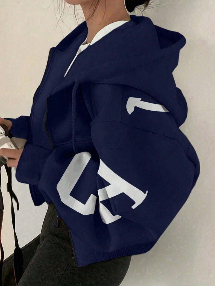 Long-sleeve Zip-up Casual Sweatshirt With A Printed Design 