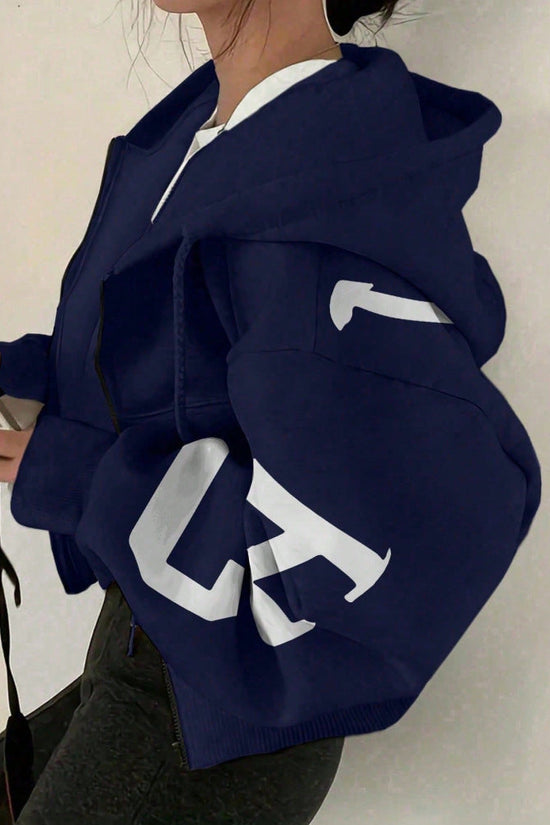 Long-sleeve Zip-up Casual Sweatshirt With A Printed Design 