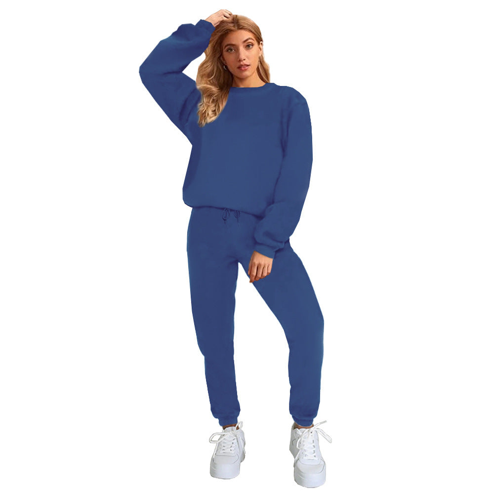 👚 Women's Solid Color Round Neck Pullover Sweatshirt & Pants Set FitiqueFit