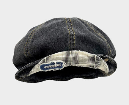 Double-brimmed, Turned-up Brim Denim Beret 