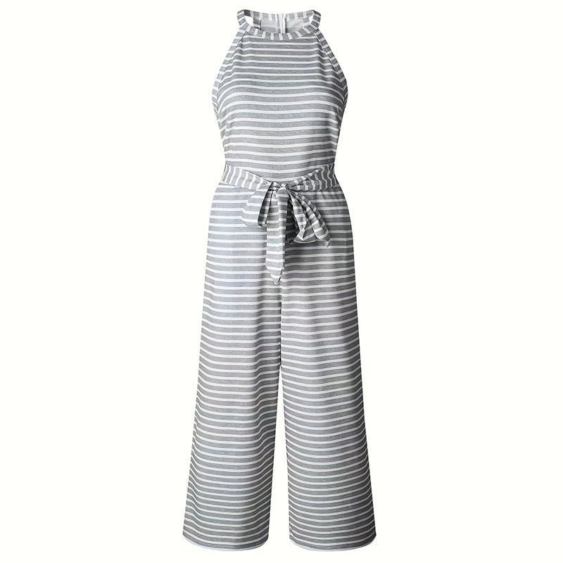 Womens Casual Striped Jumpsuits Summer Cap Sleeve Wide Leg Jumper Romper Button Down Travel Beach Outfits CJ US