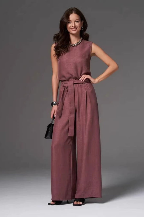 Women's Loose Casual Sleeveless Wide-Leg Pants Set 