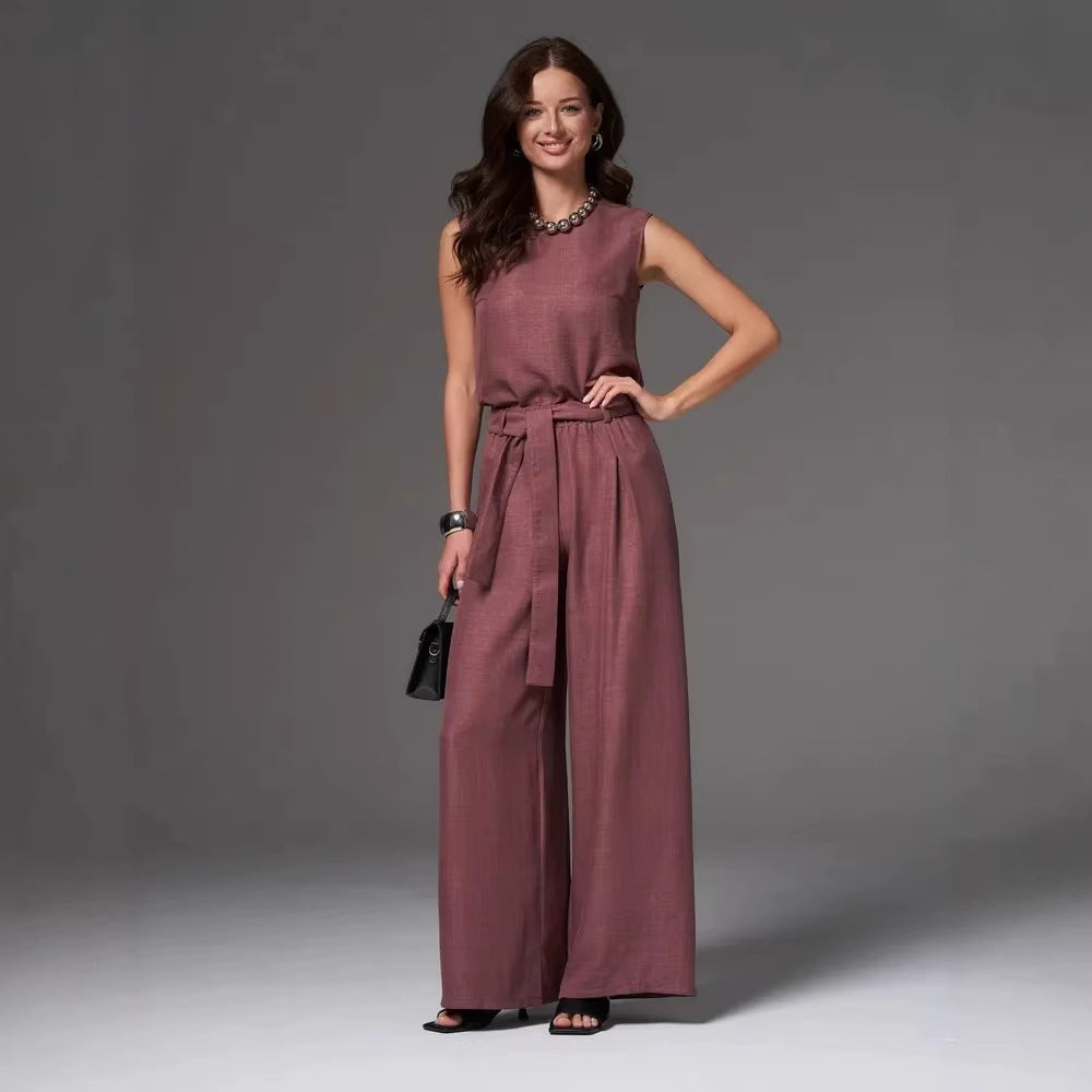 Women's Loose Casual Sleeveless Wide-Leg Pants Set 