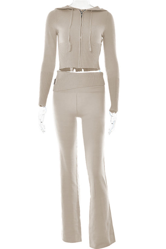 Long Sleeve Sweater & High Waist Long Pants Set | ladies long sweaters