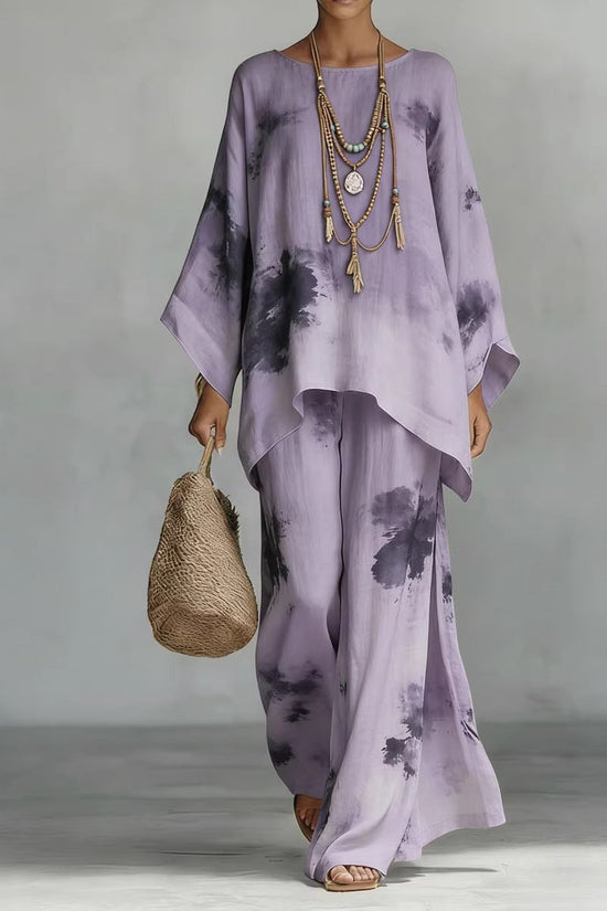 Women's Floral Print Linen Wide-Leg Two-Piece Set 