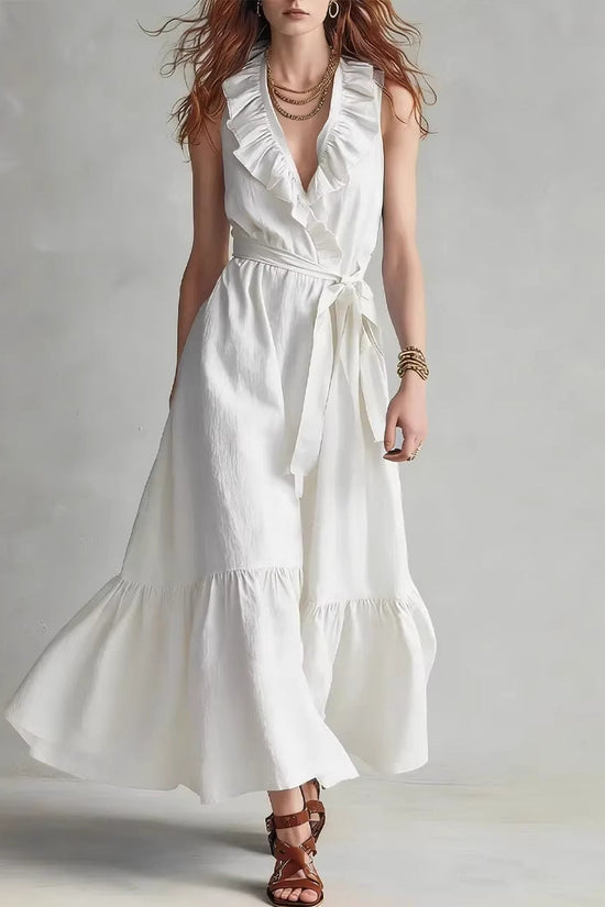 V-neck Sleeveless Lace-Up Panelled Dress 