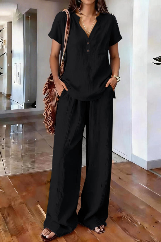 Women's Casual Solid-Colored Cotton And Linen Set 