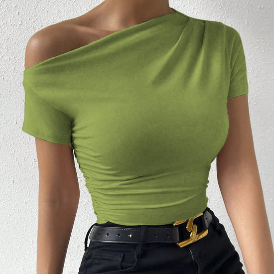 Women’s Y2K Ruched One-Shoulder Summer Top – Slim Fit Asymmetrical Shirt 