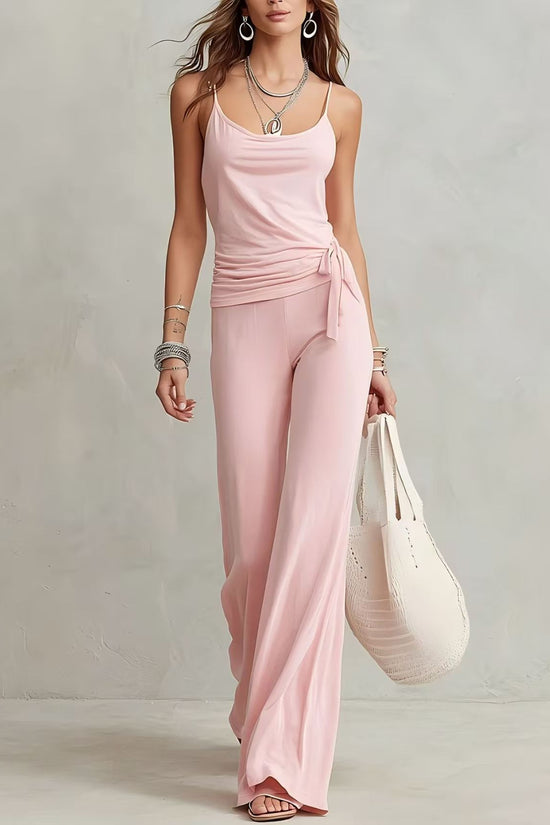 Women's Solid Color Sleeveless Top And Pants Set 