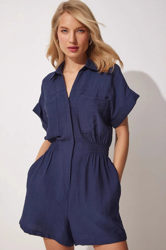 Workwear Jumpsuit Loose-fitting Figure-flattering Made Of Cotton And Linen 