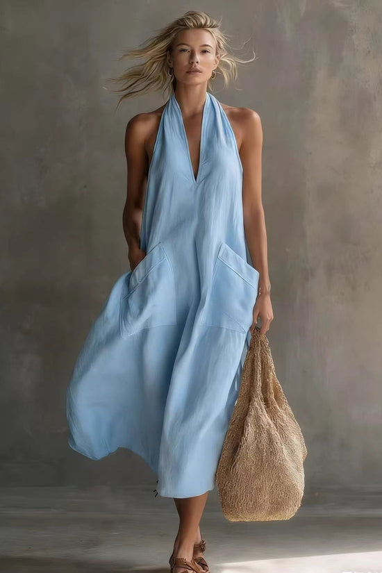 Casual Retro V-Neck Slip Linen Dress 