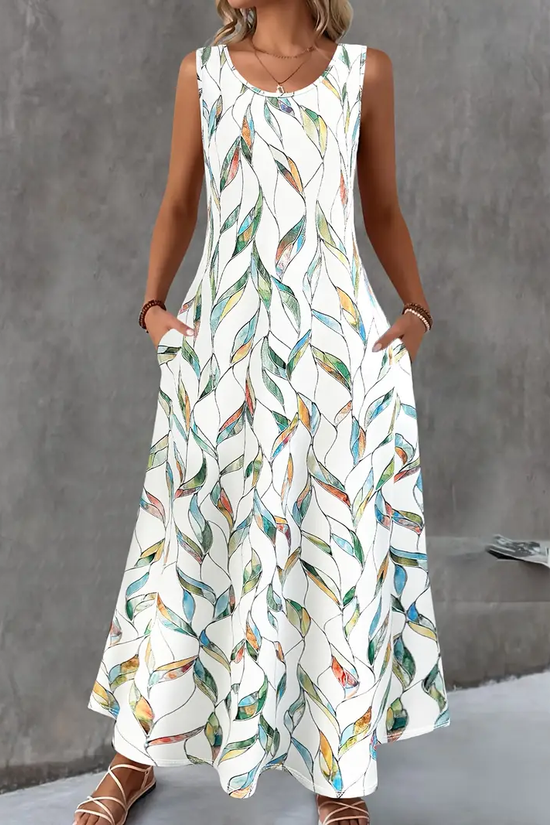 Elegant Floral Print Two-Piece Set - Round Neck 
