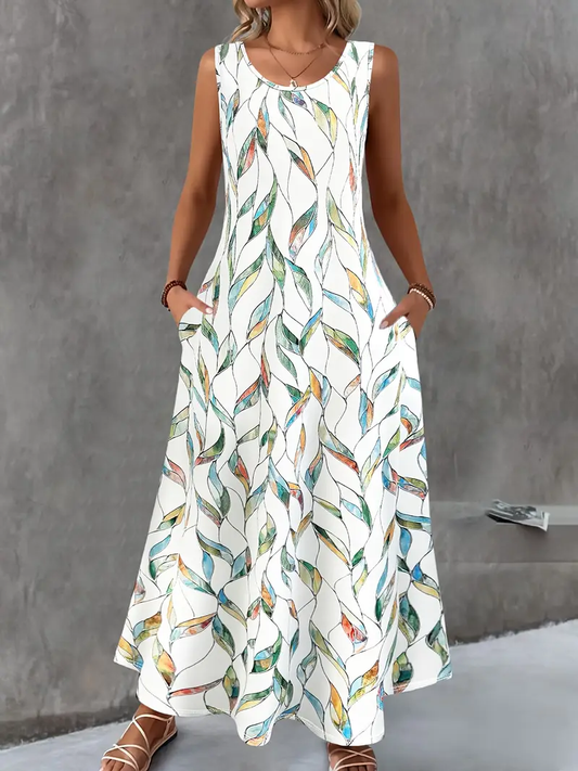 Elegant Floral Print Two-Piece Set - Round Neck 