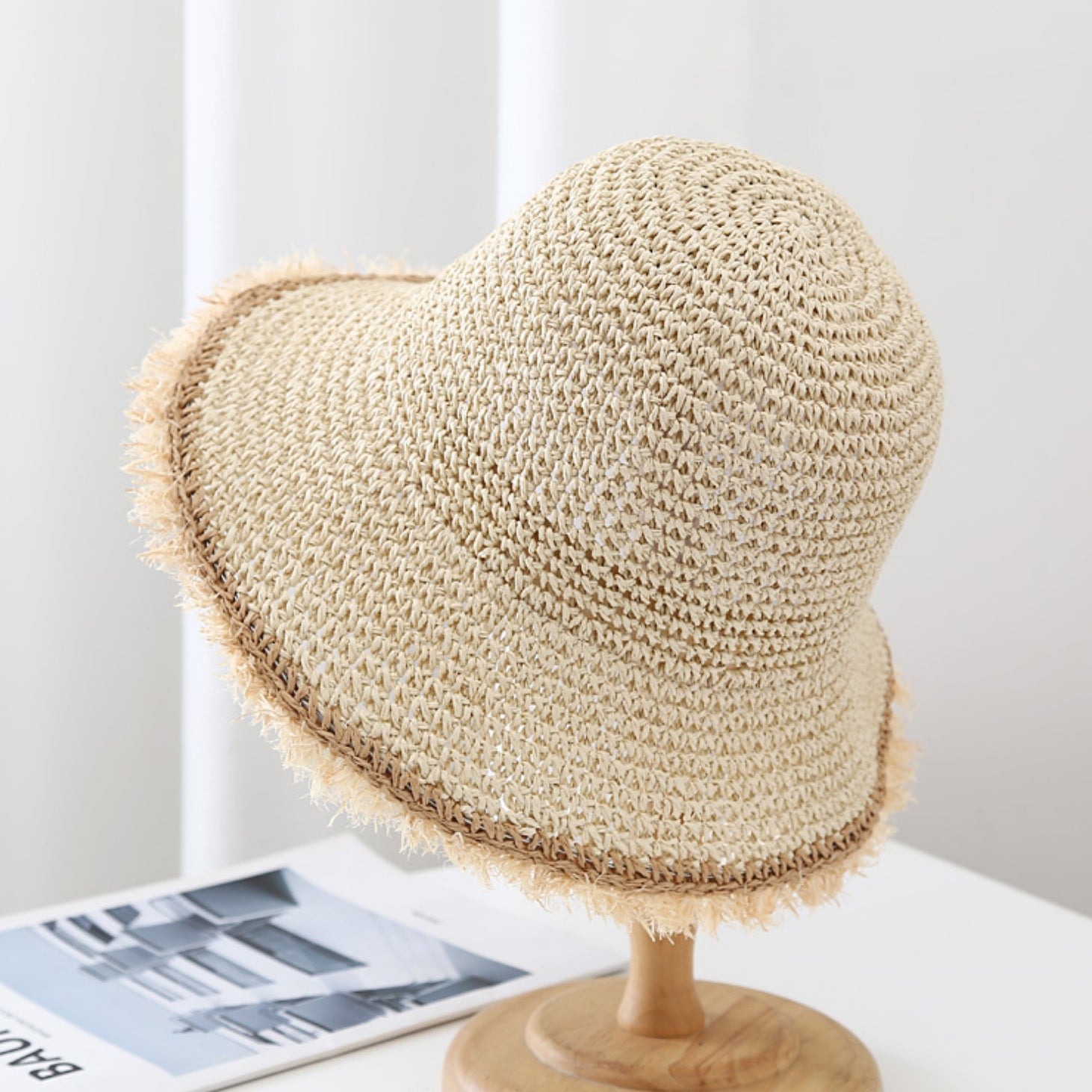 The Korean Version Of The Wide-brimmed, Fringed, Woven Straw Hat, Sun Hat, Round-top Fisherman's Hat, Beach Vacation Hat, And Sandcastle Hat Is Suitable For Vacations. 