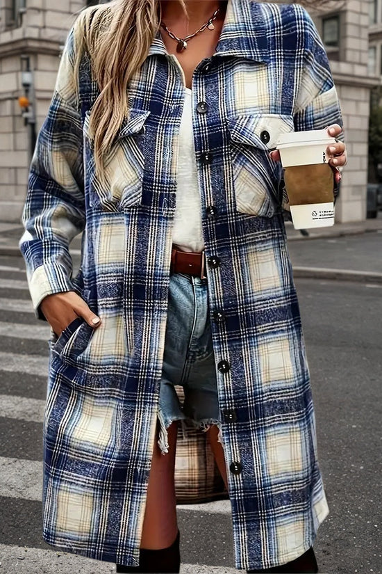 Women's Plaid Shack Set, Oversized Flannel Shirt Jacket And Worn-out Denim Shorts, Paired With Knee High Boots In A 90s Retro Style, A Must-have For Autumn Streetwear CJ US
