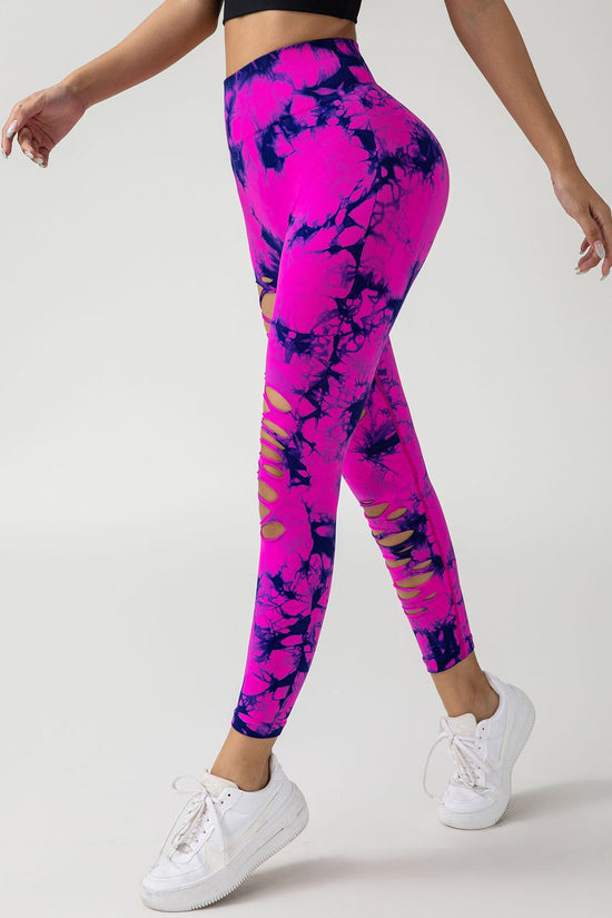 New Style Women's High-Waisted Yoga Leggings With Hollow-Out & Tie-Dye Design CJ US