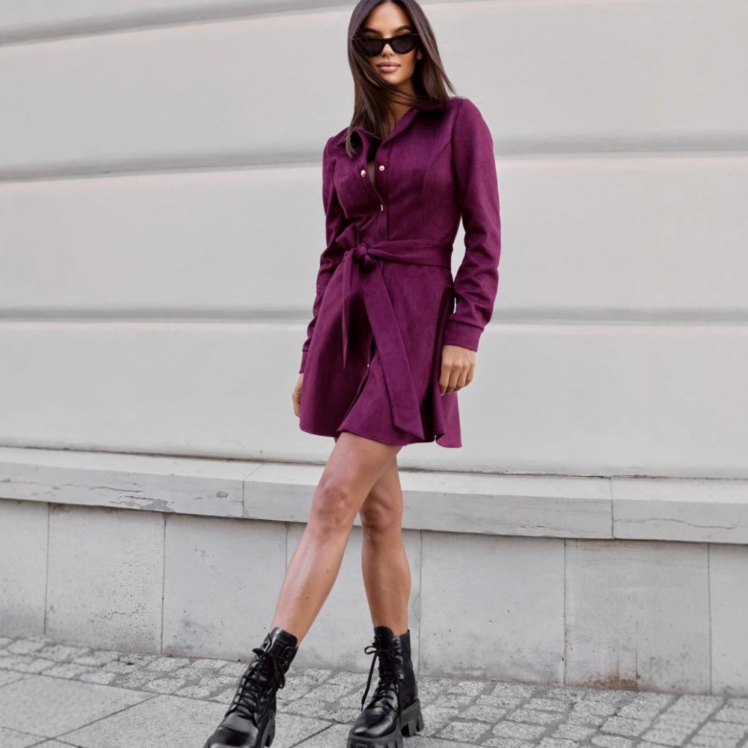 Womens Loose Plus-Size Lace-Up Dress 