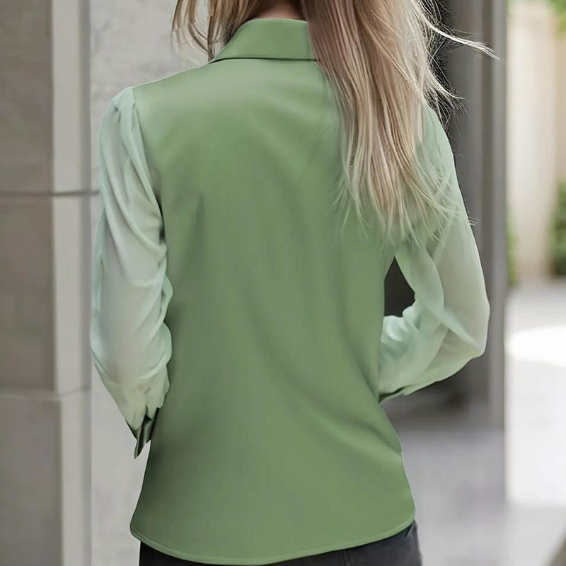 Women's Elegant Satin Blouse With Mesh Sleeves, Solid Color Chic Button-Up Shirt Diversi Fashion™