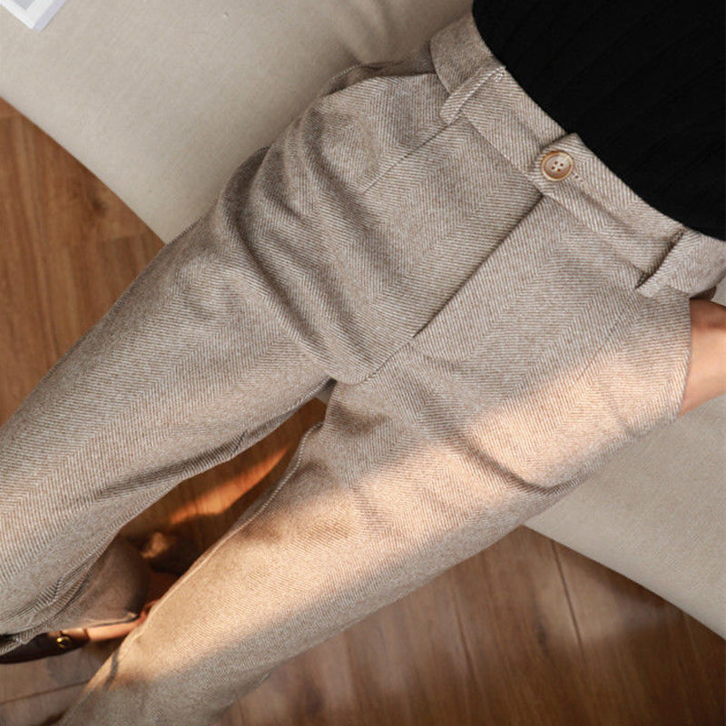 Women's Solid Color Wool-Like Tapered Trousers, Classic Ankle-Length Pants For Office And Formal Wear 