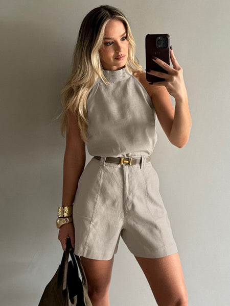 Women's Off-Shoulder Two-Piece Set | Top & Shorts Apricot S–XXL