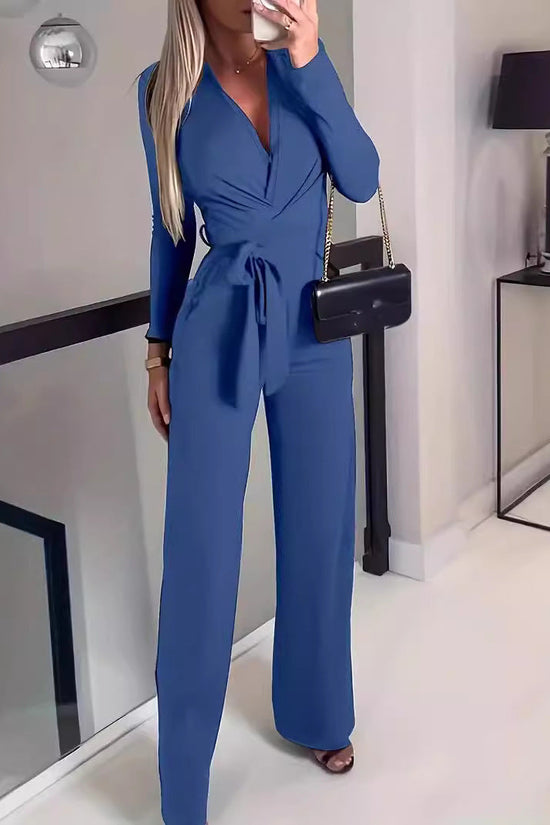 Ladies' Fashionable Slim Fit Sexy V-neck Long Sleeved Slimming Jumpsuit 