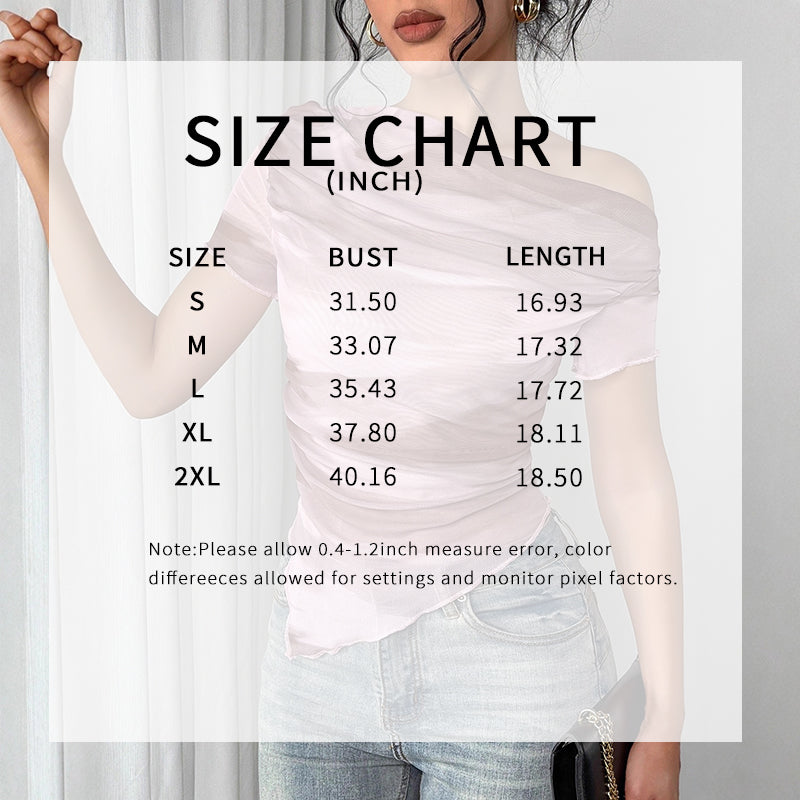 Women's Tie Dye One-Shoulder Mesh Top Ruched Asymmetrical Tee 