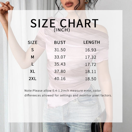 Women's Tie Dye One-Shoulder Mesh Top Ruched Asymmetrical Tee 