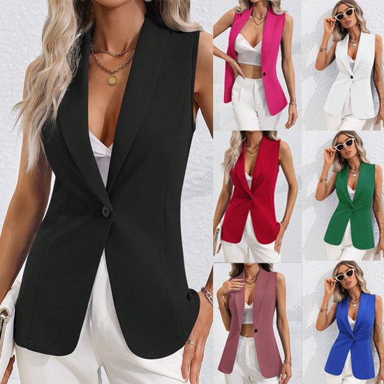 Cardigan Single Button Jacket Sleeveless Round Neck 