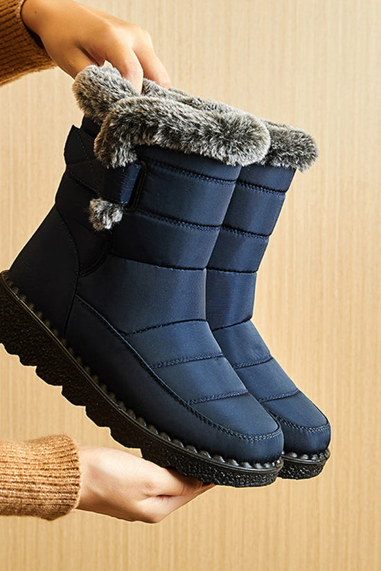 Women’s Waterproof Plush Snow Boots – Low Heel Platform Ankle Boots 