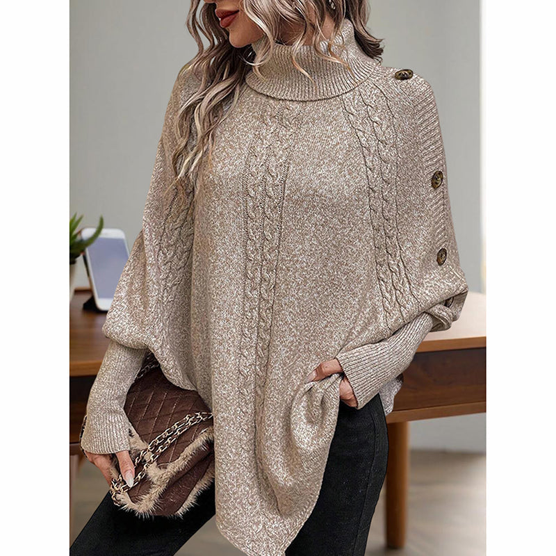 Women's Asymmetry Hem Turtleneck Sweater - Batwing Long Sleeve Casual Pullover For Fall Winter 