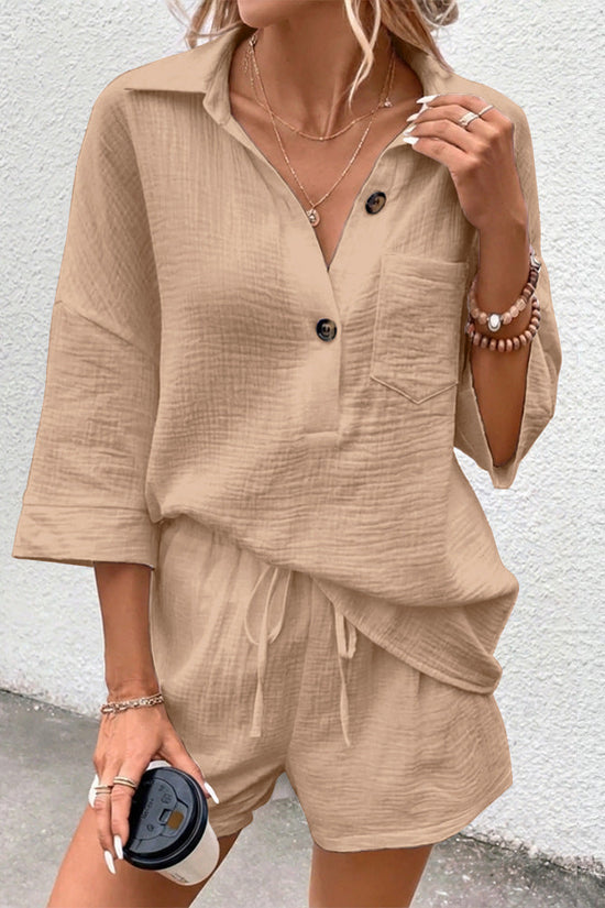 Casual Double-Panel Shirt With Lapel Collar Casual Two-Piece Set 