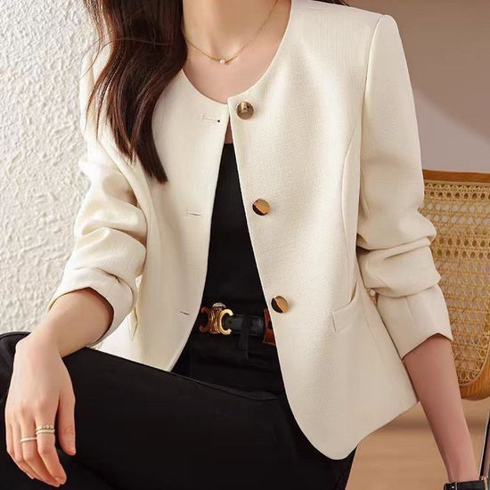 Womens Casual Cropped Jacket With A Crew Neck 