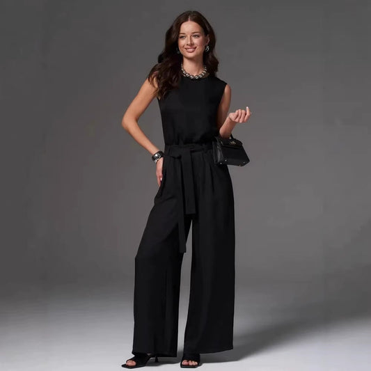 Women's Loose Casual Sleeveless Wide-Leg Pants Set 