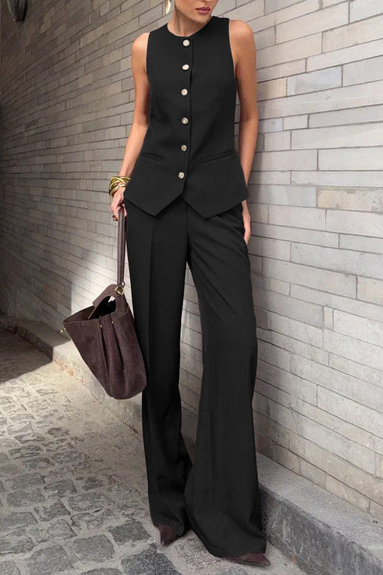 Elegant Commuter Vest And Wide-Leg Pants Two-Piece Set 
